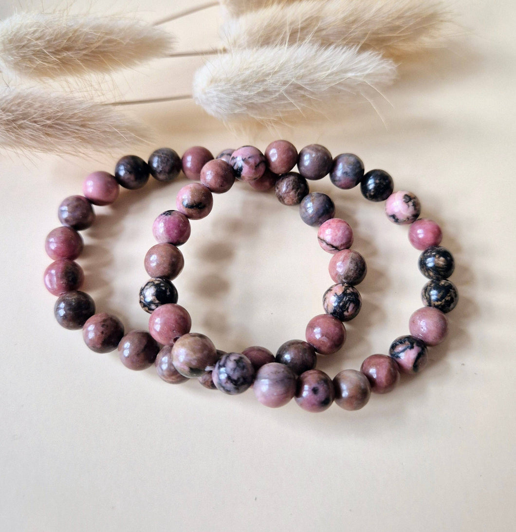 Edelsteinarmband mit 8mm runden Perlen - Rhodonit
