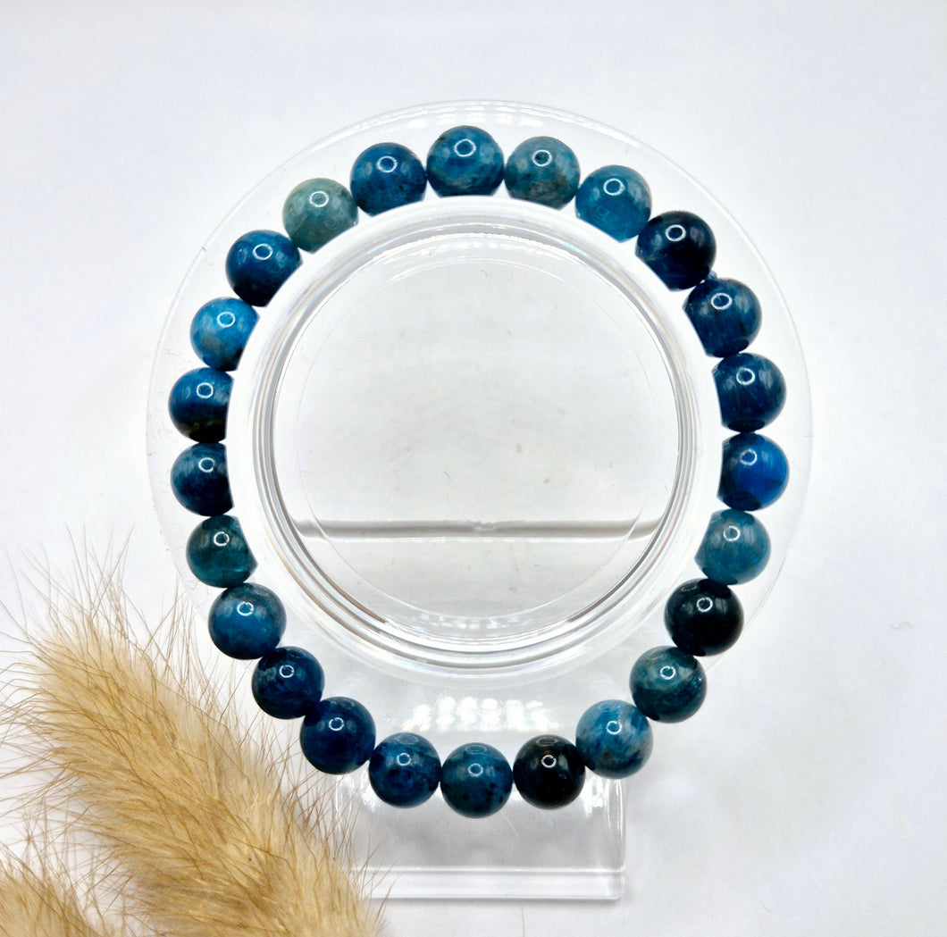 Armband aus blauer Apatit-Edelsteinkugel, 8 mm