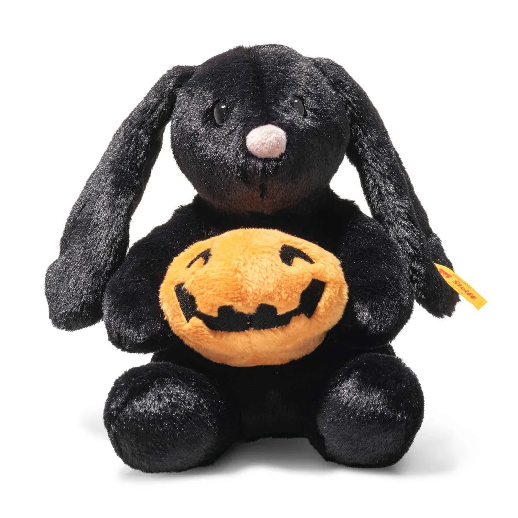 Halloween Hoppie Hase 18 schwarz mit Kürbis