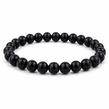 Schwarzes Onyx Edelstein Armband runde Perlen ca. 18,5 cm