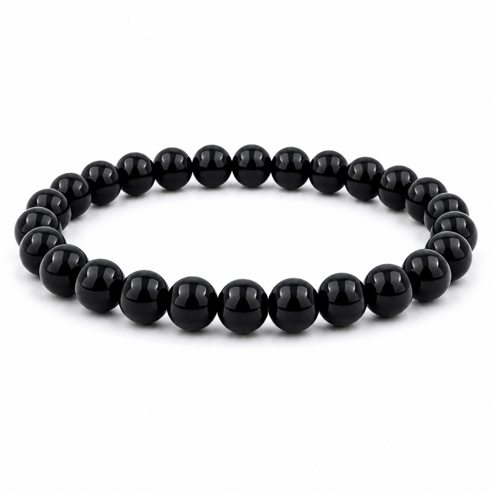 Schwarzes Onyx Edelstein Armband runde Perlen ca. 18,5 cm
