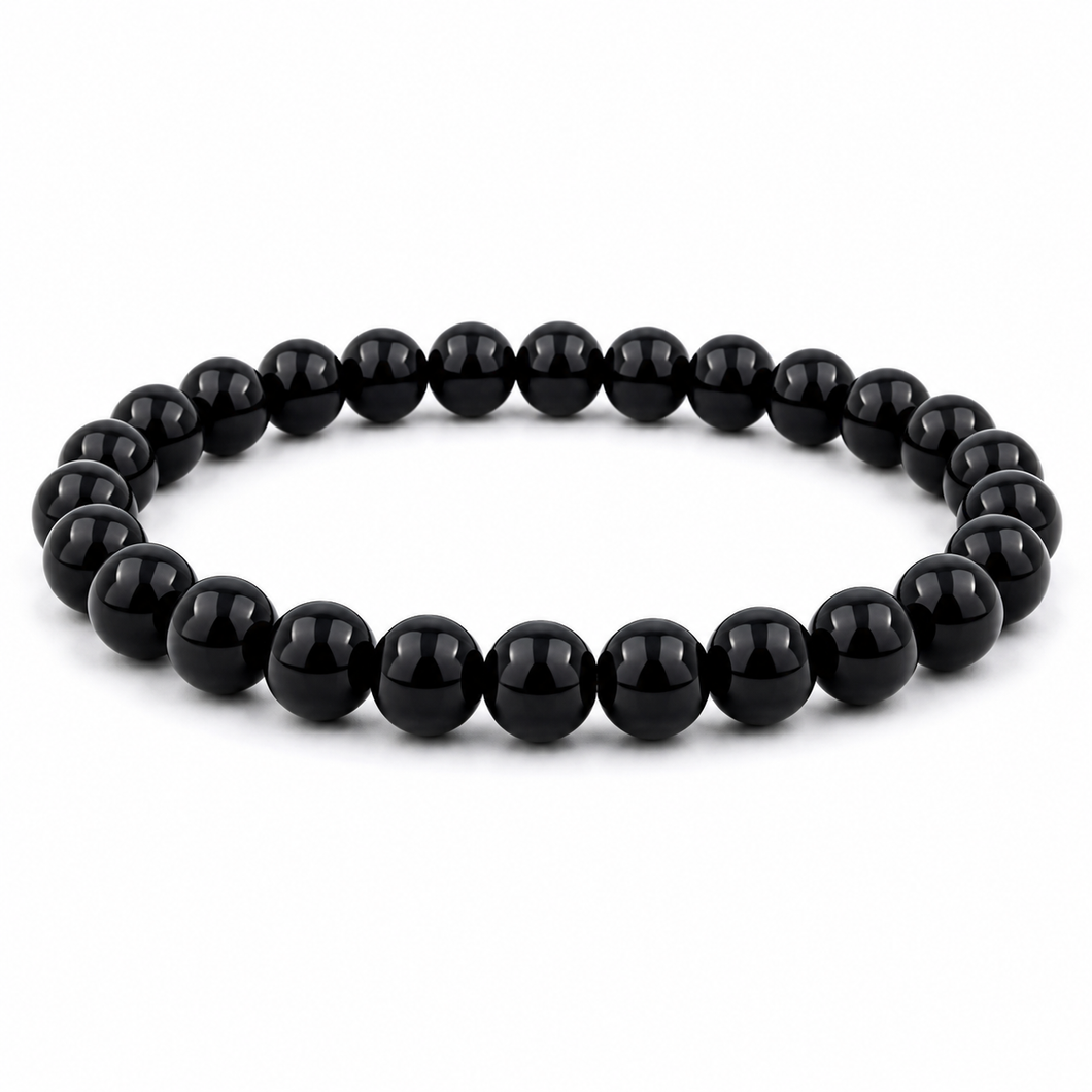 Schwarzes Onyx Edelstein Armband runde Perlen ca. 18,5 cm