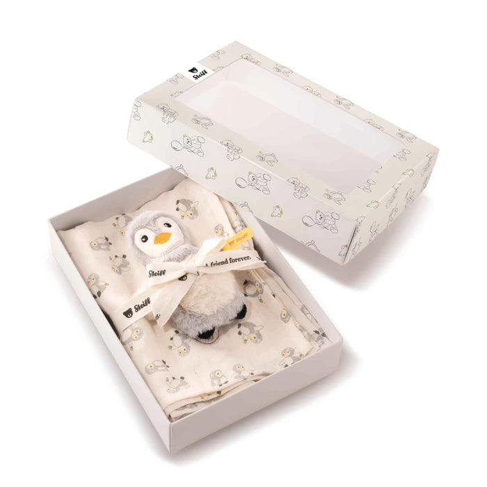 Geschenkset Lio Pinguin Greifling mit Rassel und Tuch