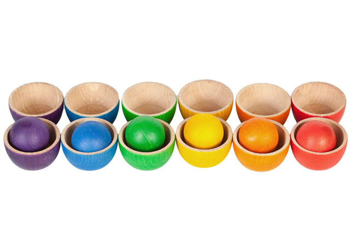 12 Schalen mit 6 großen Holzkugeln
