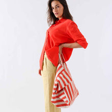 ELISA-STREIFEN-TASCHE GREIGE / TOMATE