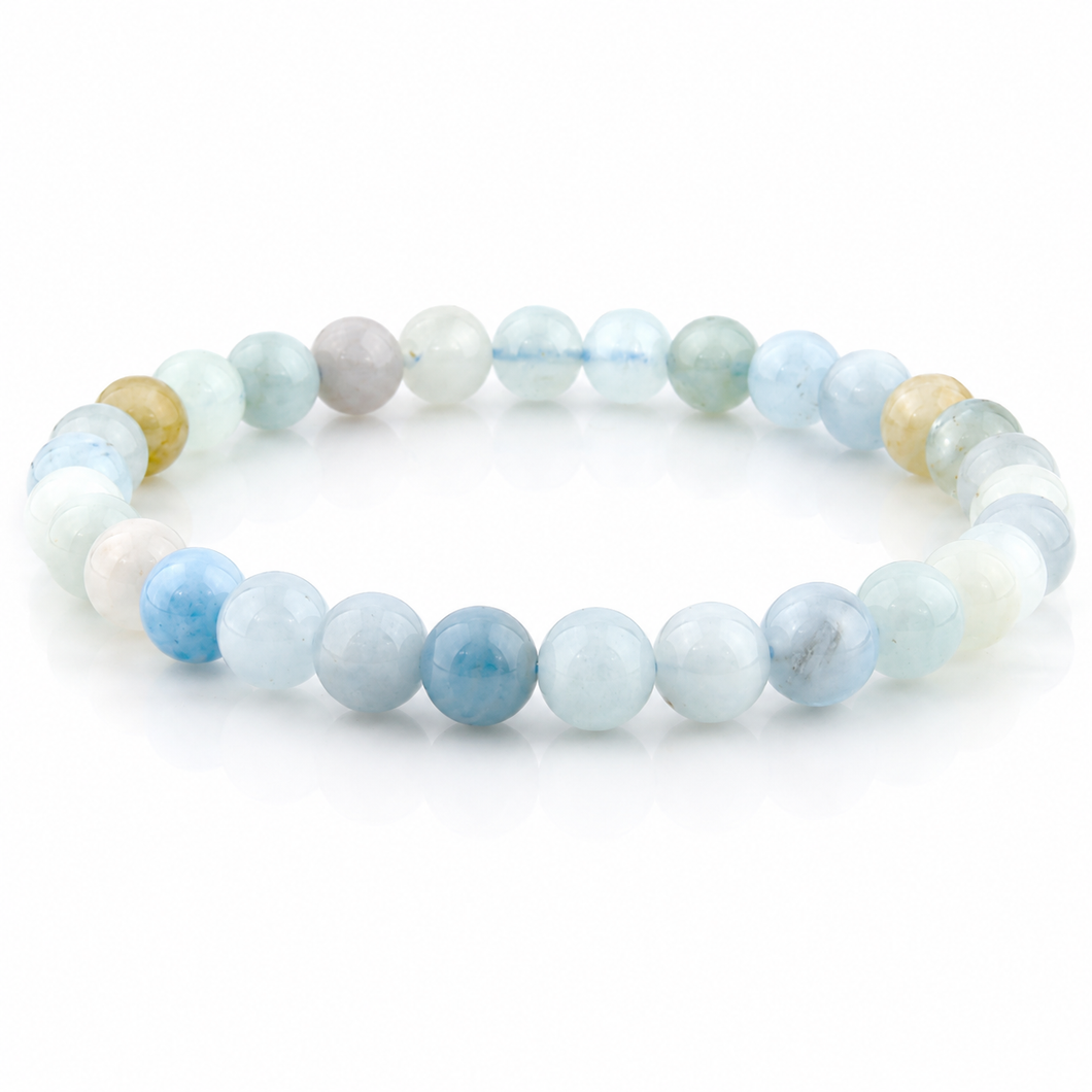 Aquamarin Edelstein Armband ca. 18,5 cm runde Perlen