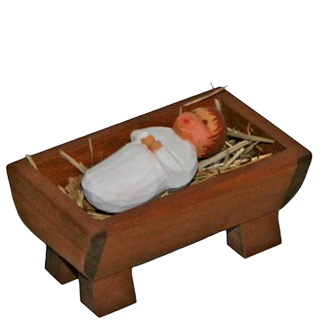 Christkind in Krippe braun